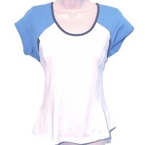 🆕 Bollé cap sleeve tennis top white blue gray scoop neck pullover medium